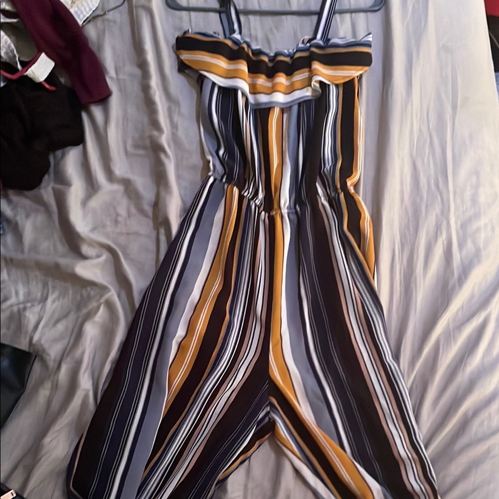 Black and White Striped Jumpsuit with Tie Waist